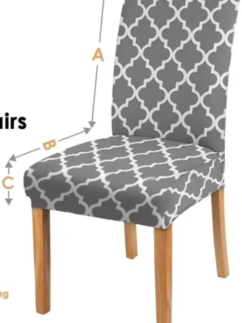 Gray and White Geometric Fitted Chair Covers 2PC